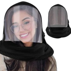 MASCHERA INTEGRATA PER VISO TRASPARENTE CAPPELLO CALDO SCIARPA ZIPPER FLIP COVER