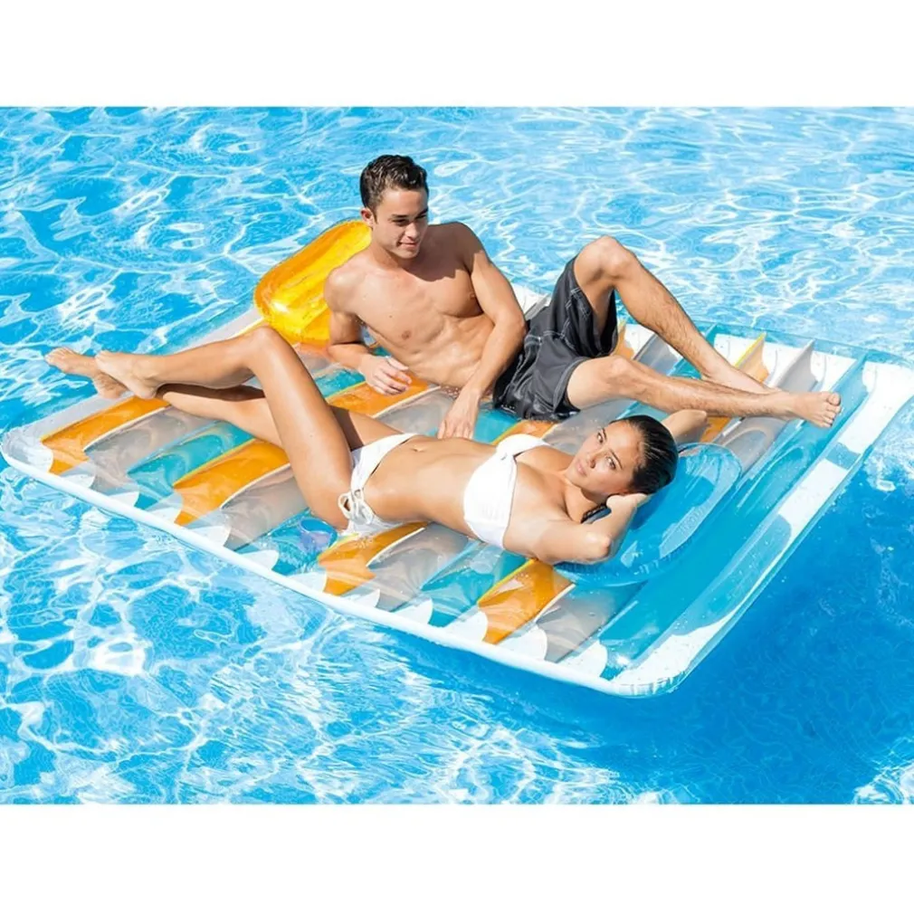 MATERASSINO GONFIABILE 2 POSTI CON DOPPIO CUSCINO 198 X 160 CM MULTICOLOR