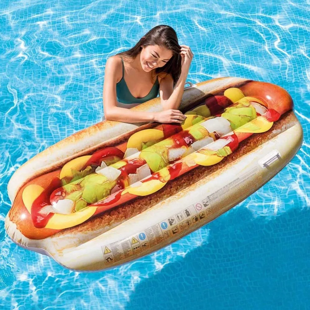 MATERASSINO ISOLA GONFIABILE STAMPA HOT-DOG IN PVC MARE PISCINA 108 X 89 CM