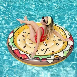 MATERASSINO ISOLA GONFIABILE STAMPA HAMBURGER PVC MARE PISCINA 150 CM
