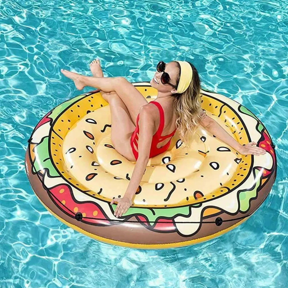 MATERASSINO ISOLA GONFIABILE STAMPA HAMBURGER PVC MARE PISCINA 150 CM