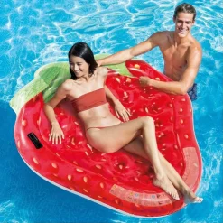 MATERASSINO ISOLA GONFIABILE STAMPA FRAGOLA PVC MARE PISCINA 168 X 142 CM