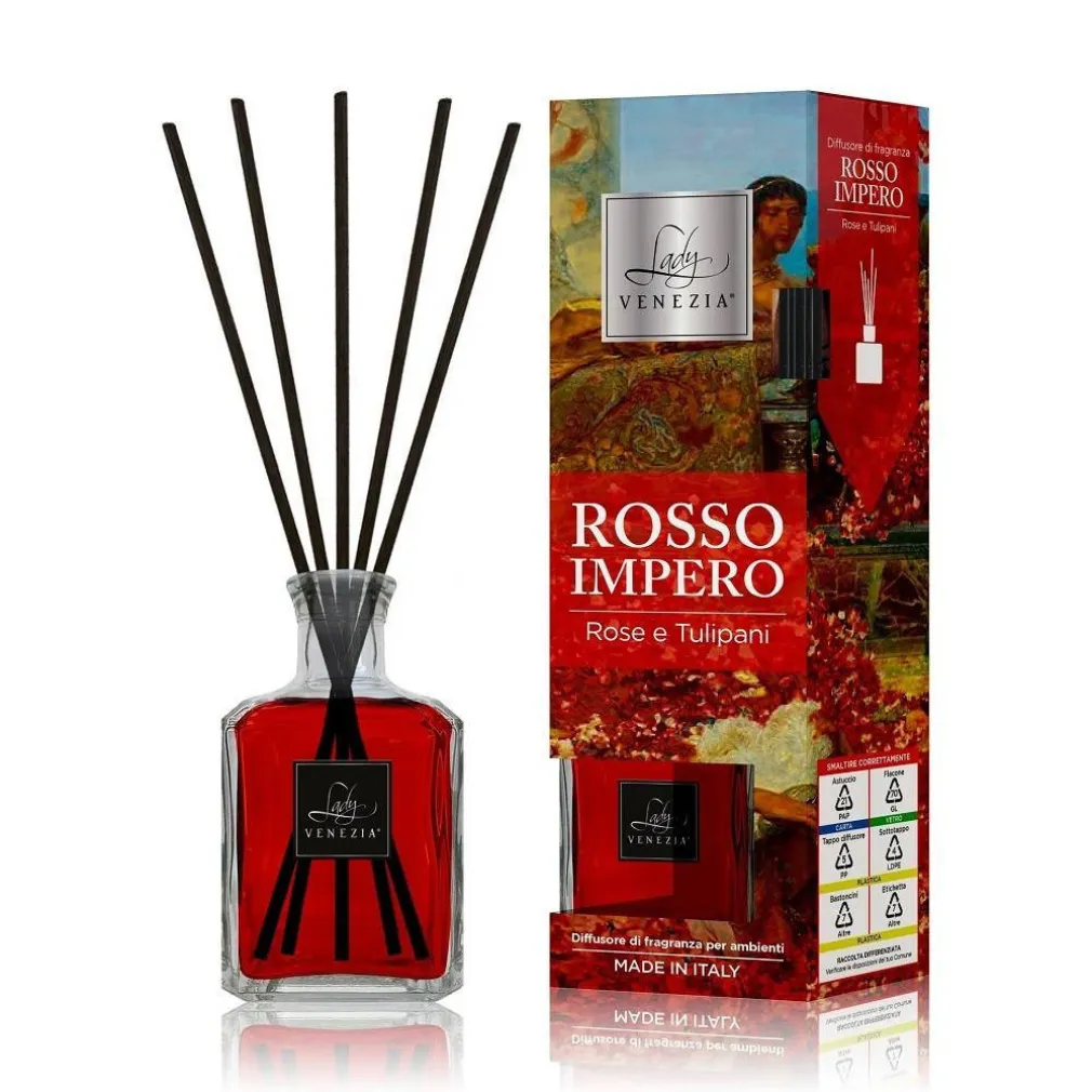 MAXI DIFFUSORE AMBIENTE BASTONCINI FRAGRANZA ROSSO IMPERO ROSE E TULIPANI 250 ML