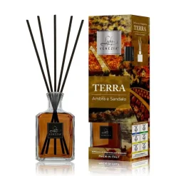 MAXI DIFFUSORE AMBIENTE CUBO CON BASTONCINI FRAGRANZA TERRA AMBRA E SANDALO 250ML