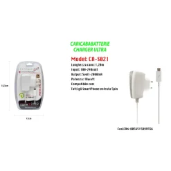 MAXTECH CARICABATTERIE CHARGER ULTRA PER SMARTPHONE ENTRATA 5 PIN 10W CA-S021