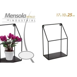 MENSOLA BACHECA PARETE METALLO NERO INDUSTRIAL CLASSIC MODERNO 17X10X25CM 822254