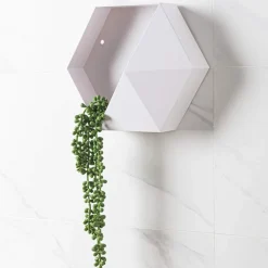 MENSOLA DA PARETE ATTREZZATA A MURO ESAGONALE SCAFFALE GEOMETRICO 27X23X7CM MOD