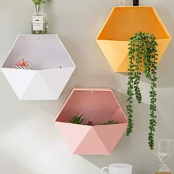 MENSOLA DA PARETE ATTREZZATA A MURO ESAGONALE SCAFFALE GEOMETRICO 27X23X7CM MOD