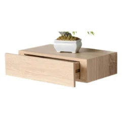 MENSOLA DA PARETE CON CASSETTO SOSPESO PENSILE IN LEGNO ROVERE 40X24X10CM 782510