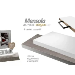 MENSOLA DA PARETE IN LEGNO MDF 60X25X4 CM KIT MONTAGGIO COLORI ASSORTITI 704680