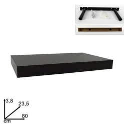 MENSOLA DA PARETE IN LEGNO MDF 80X23,5X3,8CM PENSILE SCAFFALE A MURO STAFFE NERO