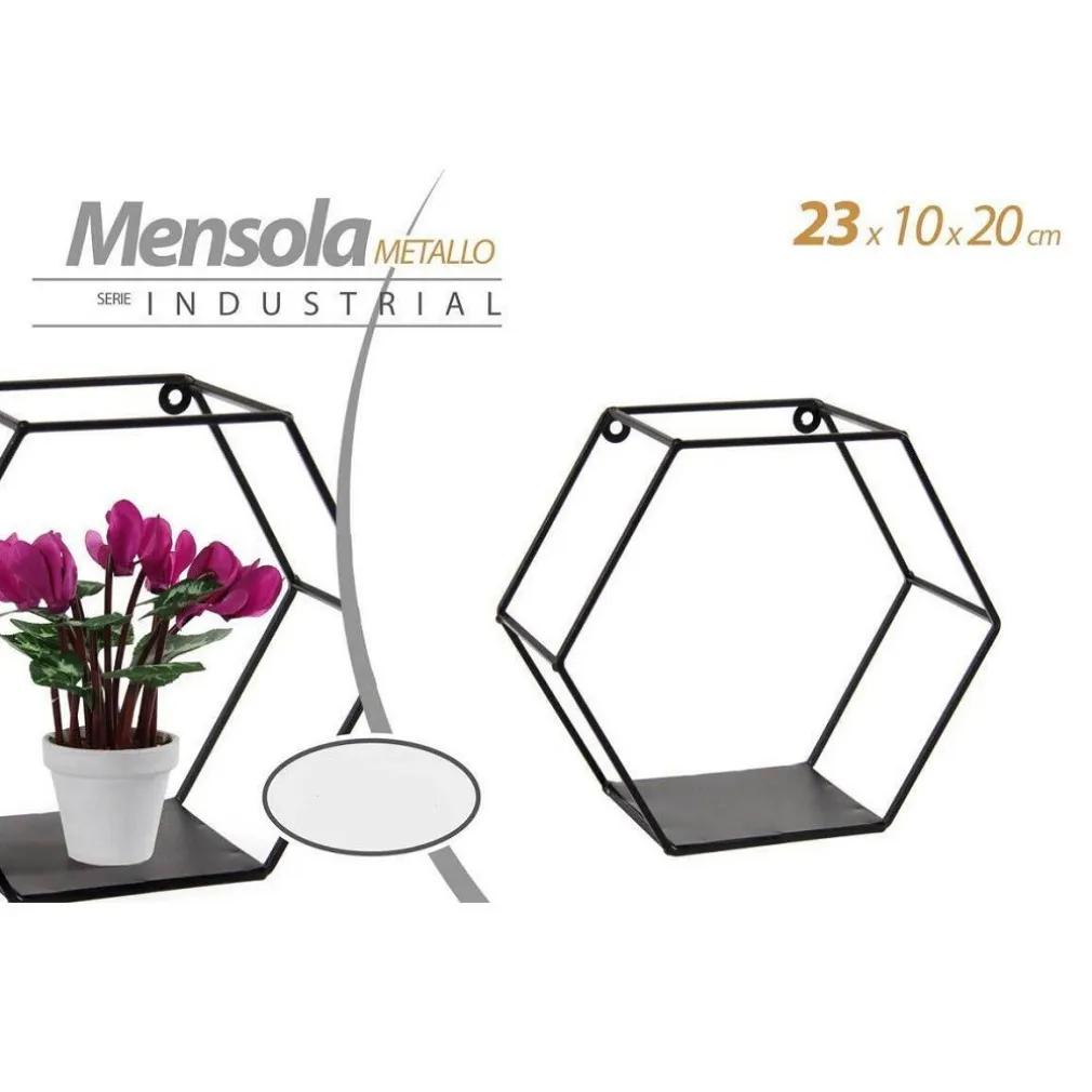 MENSOLA ESAGONALE BACHECA PARETE METALLO CLASSICO MODERNO NERO 23X10X20CM 822193