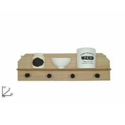 MENSOLA IN LEGNO DA PARETE RIPIANO CON 4 APPENDINI DECORAZIONE CASA 12X40X4 CM