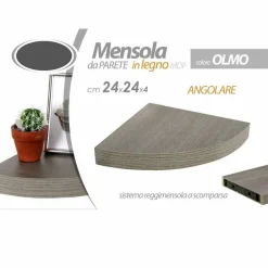 MENSOLA PARETE ANGOLARE SCAFFALE RIPIANO AD ANGOLO IN LEGNO MDF OLMO 24 X 4 CM