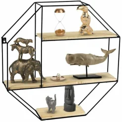 MENSOLA PARETE ESAGONALE 3 MENSOLE RIPIANI DESIGN MODERNO SCAFFALE LEGNO METALLO