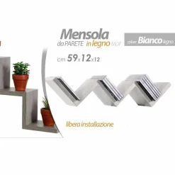 MENSOLA PARETE MODERNA DESIGN ZIG ZAG MENSOLE MURO SCAFFALE 3 RIPIANI BIANCO