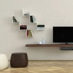 MENSOLA PARETE MODERNA DESIGN ZIG ZAG MENSOLE MURO SCAFFALE 3 RIPIANI BIANCO