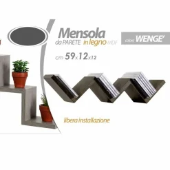 MENSOLA PARETE MODERNA DESIGN ZIG ZAG MENSOLE MURO SCAFFALE 3 RIPIANI WENGHE