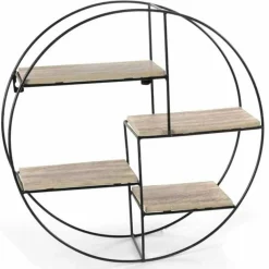 MENSOLA PARETE ROTONDA 4 MENSOLE RIPIANI DESIGN MODERNO SCAFFALE LEGNO METALLO