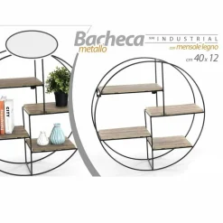 MENSOLA PARETE ROTONDA 4 MENSOLE RIPIANI DESIGN MODERNO SCAFFALE LEGNO METALLO