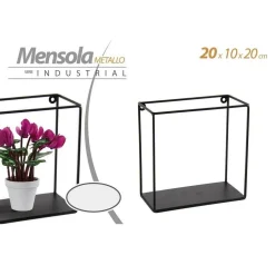 MENSOLA QUADRATA BACHECA PARETE METALLO NERO 20X10X20CM SERIE INDUSTRIAL 822230