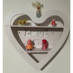 MENSOLA SCAFFALE DA PARETE A FORMA DI CUORE CON SCRITTA LOVE A 2 RIPIANI CAMERA CORRIDOIO
