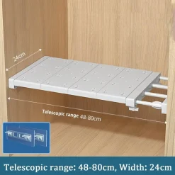 MENSOLA SCAFFALE ESPANDIBILE PER ARMADIO CUCINA BAGNO LARGHEZZA 24CM REGOLABILE 48-80CM