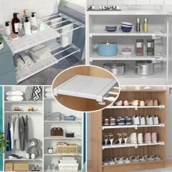 MENSOLA SCAFFALE ESPANDIBILE PER ARMADIO CUCINA BAGNO LARGHEZZA 24CM REGOLABILE 48-80CM