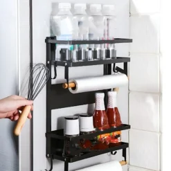 MENSOLE PIEGHEVOLI MAGNETICHE DA CUCINA CON GANCI SUPPORTO PORTAROTOLI IN METALLO LEGNO