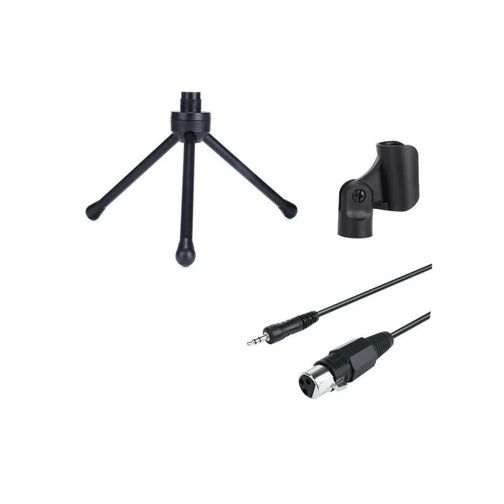 MICROFONO A CONDENSATORE DA TAVOLO AUDIO QY-930 CON SUPPORTO TREPPIEDE PC LAPTOP