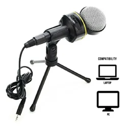 MICROFONO A CONDENSATORE DA TAVOLO AUDIO QY-930 CON SUPPORTO TREPPIEDE PC LAPTOP