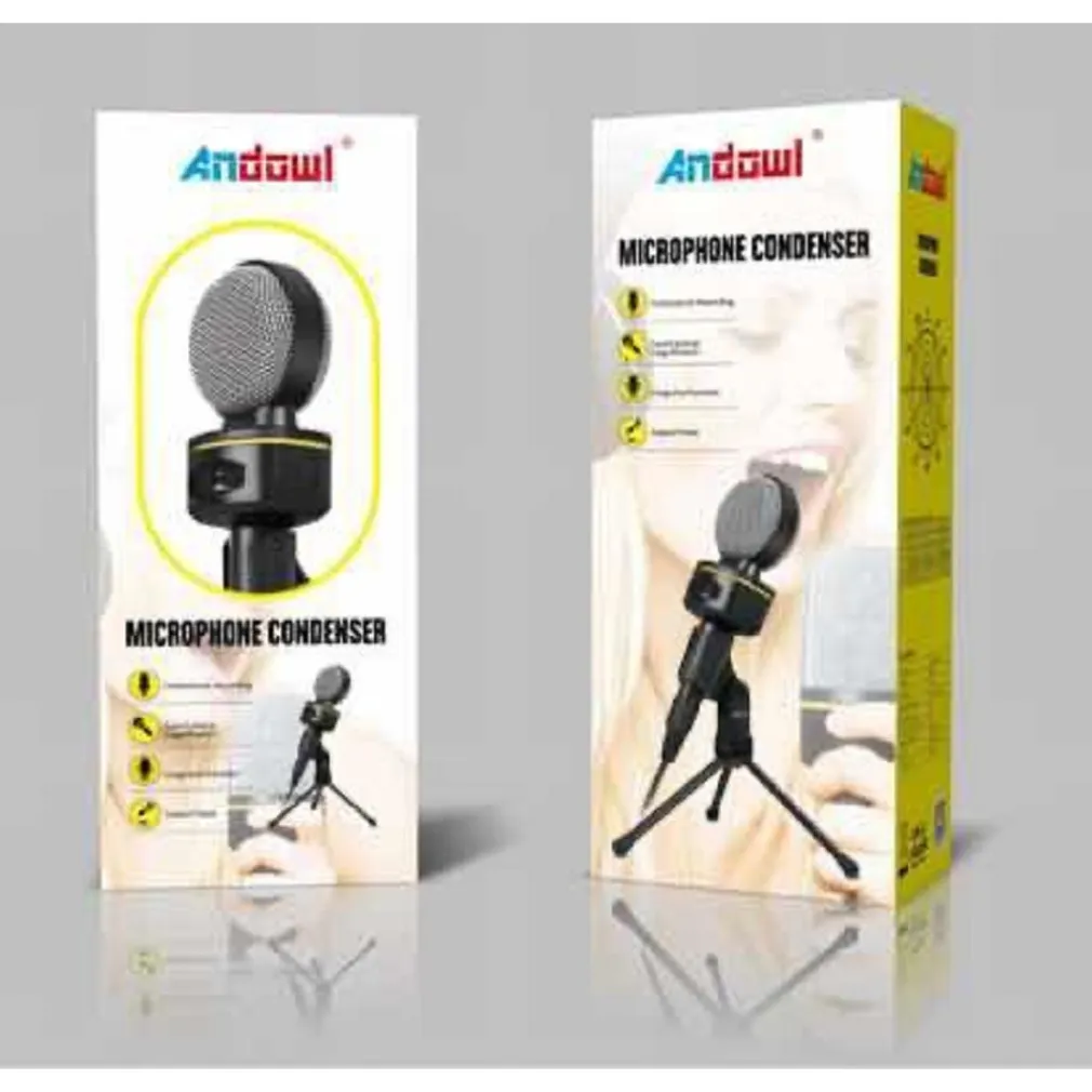 MICROFONO A CONDENSATORE DA TAVOLO AUDIO QY-930 CON SUPPORTO TREPPIEDE PC LAPTOP