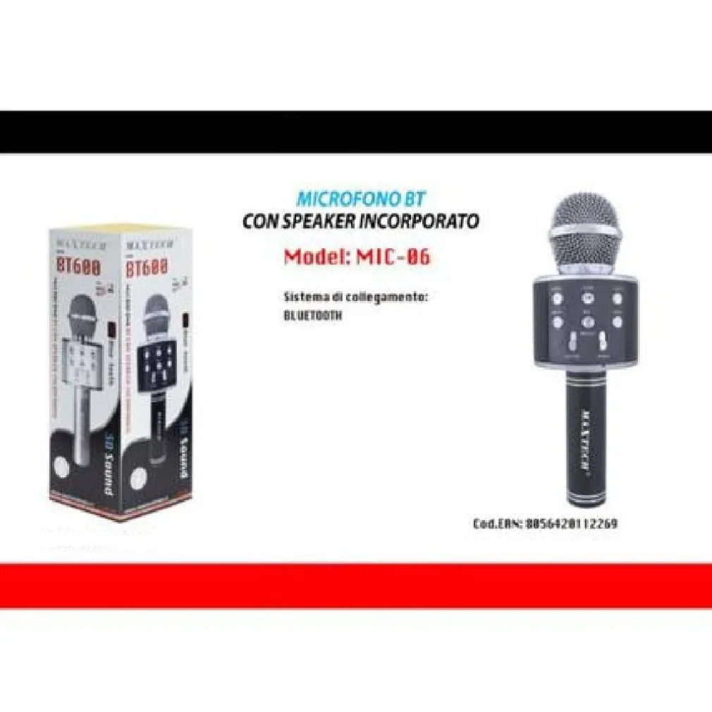 MICROFONO ALTOPARLANTE BLUETHOOT WIRELESS CON SPEAKER KARAOKE MAXTECH MIC-06