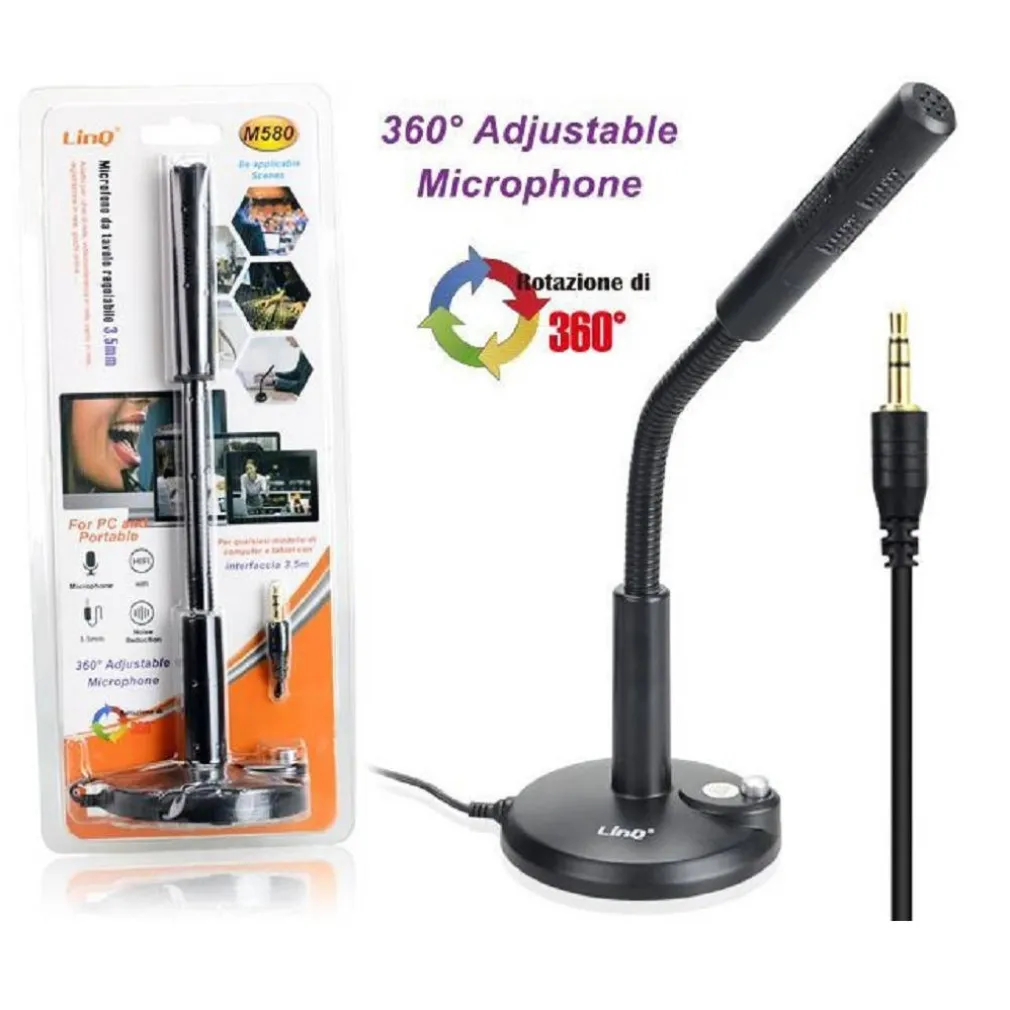 MICROFONO DA TAVOLO REGOLABILE JACK 3,5MM PER PC NOTEBOOK M580 OMNIDIREZIONALE