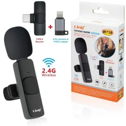 MICROFONO LAVALIER CON CLIP COLLETTO BAVERO WIRELESS 2.4G CON RICEVITORE 20M W738