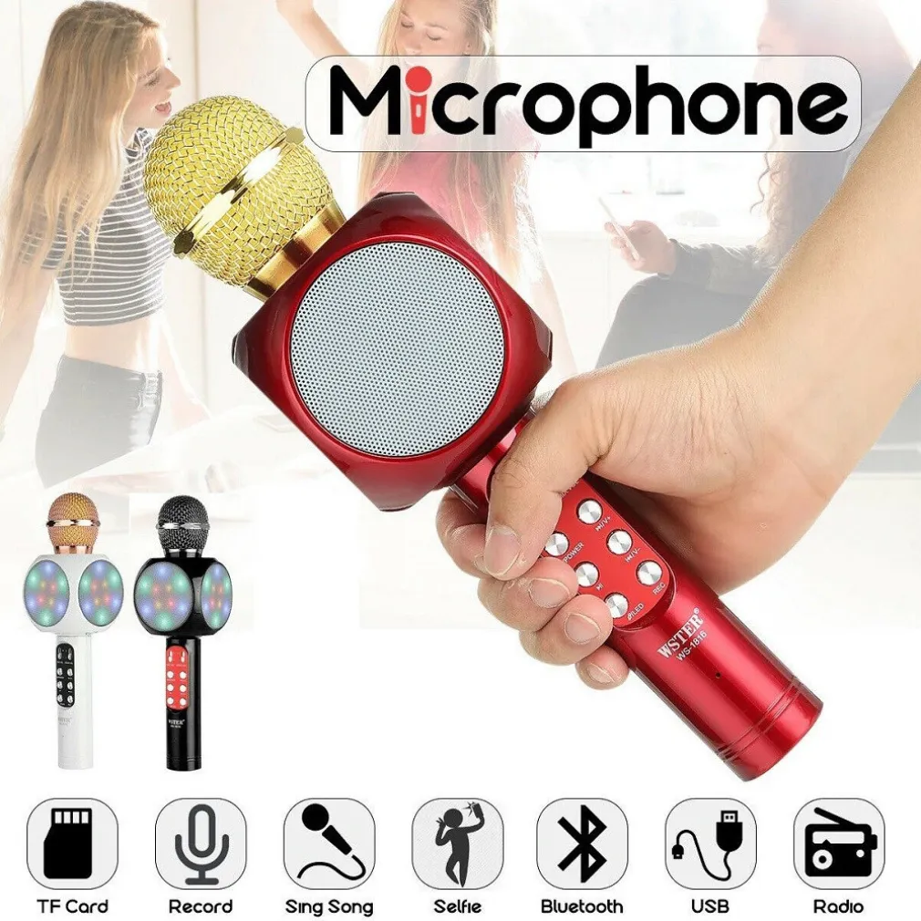 MICROFONO PORTATILE WIRELESS CON BLUETOOTH KARAOKE CASSA INTEGRATA WS-1816