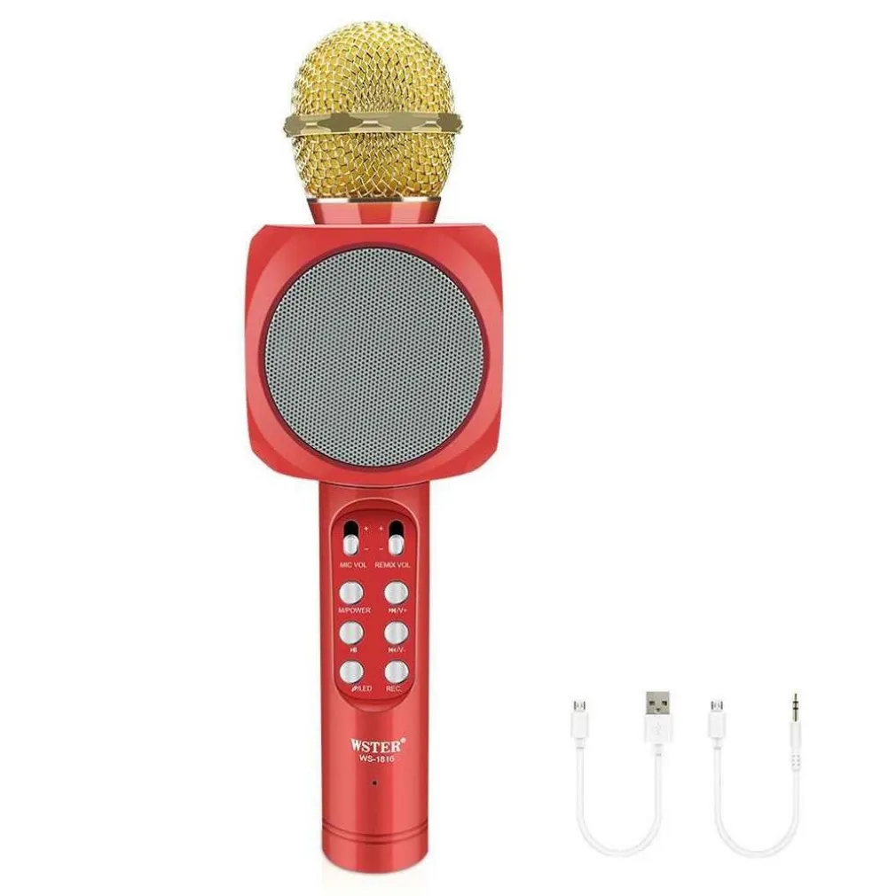 MICROFONO PORTATILE WIRELESS CON BLUETOOTH KARAOKE CASSA INTEGRATA WS-1816
