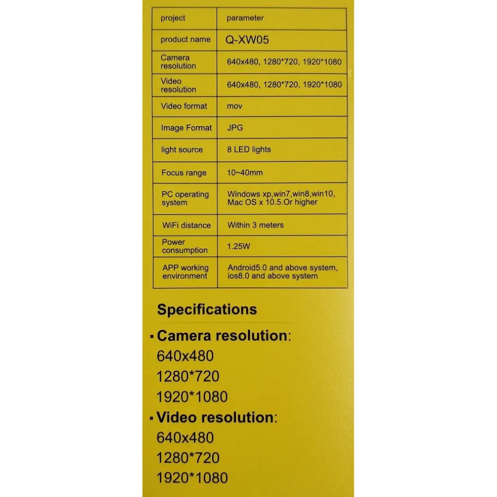 MICROSCOPIO DIGITALE Q-XW05 WI-FI USB 1080P RISOLUZIONE HD 50-1000X PORTATILE