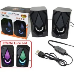 MINI ALTOPARLANTE CASSE USB 2.0 SPEAKER CON LUCE LED RGB PC MULTIMEDIALE A4000