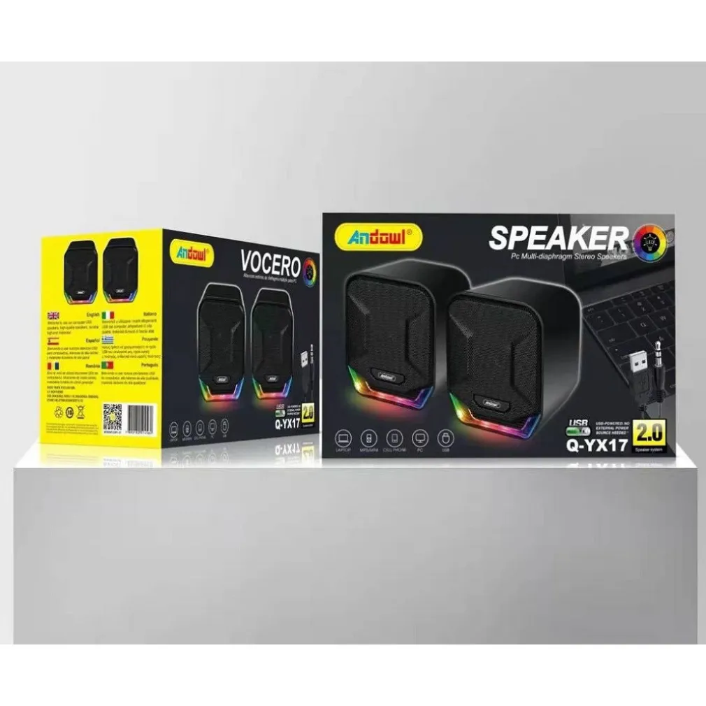 MINI ALTOPARLANTI CASSE PER COMPUTER 3W CABLATI CON LUCE RGB LED Q-YX17 JACK USB