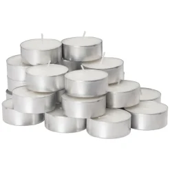 MINI CANDELE LUMINI BIANCO TEALIGHT 100PZ IN CERA NATURALE DURATA 3,5 ORE