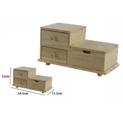 MINI CASSETTIERA IN LEGNO NATURALE 2 CASSETTI CON SCOMPARTO DECOUPAGE 53386A