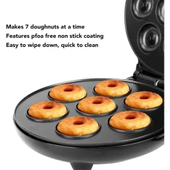MINI DONUT MAKER 1000W ANTIADERENTE RISCALDAMENTO A DOPPIA FACCIA ELETTRICO 7 CIAMBELLE