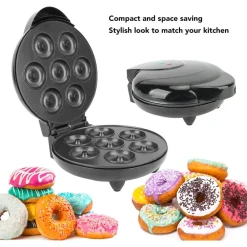 MINI DONUT MAKER 1000W ANTIADERENTE RISCALDAMENTO A DOPPIA FACCIA ELETTRICO 7 CIAMBELLE