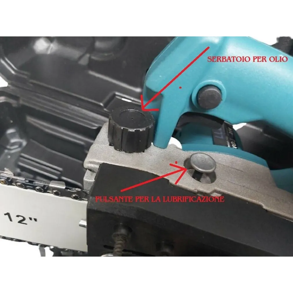 MINI ELETTROSEGA 12" 2 BATTERIE 21V CON SERBATOIO OLIO MOTOSEGA ELETTRICA VALIGIA