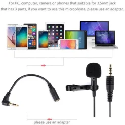 MINI MICROFONO CLIP A CONDENSATORE OMNIDIREZIONALE 3.5MM ADATTATORE SMARTPHONE