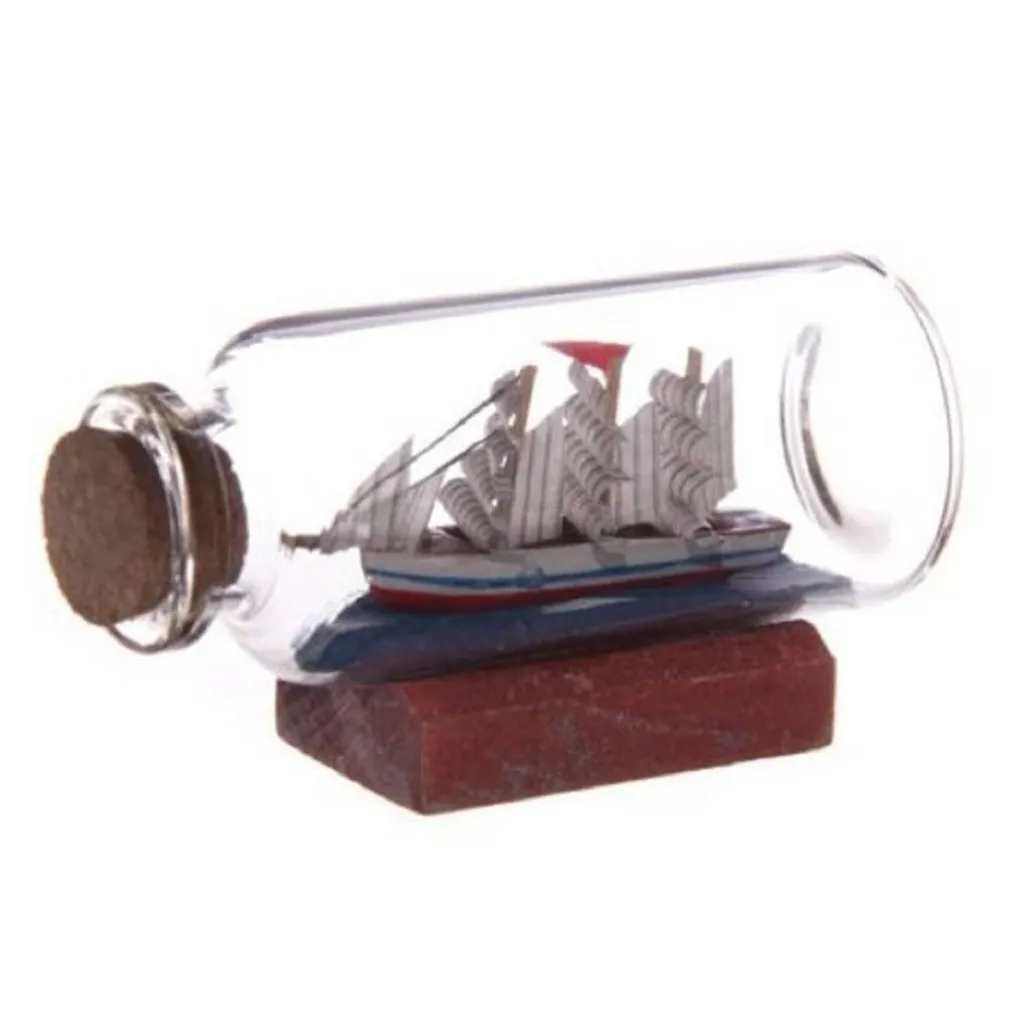 MINI MODELLINO MODELLO BARCA VELIERO IN BOTTIGLIA BOTTIGLINA VETRO 6,5X3,5CM