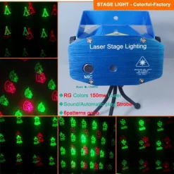 MINI PROIETTORE LUCE LUCI PER NATALE NATALIZIO MINI DJ VERDE ROSSO ILLUMINAZIONE