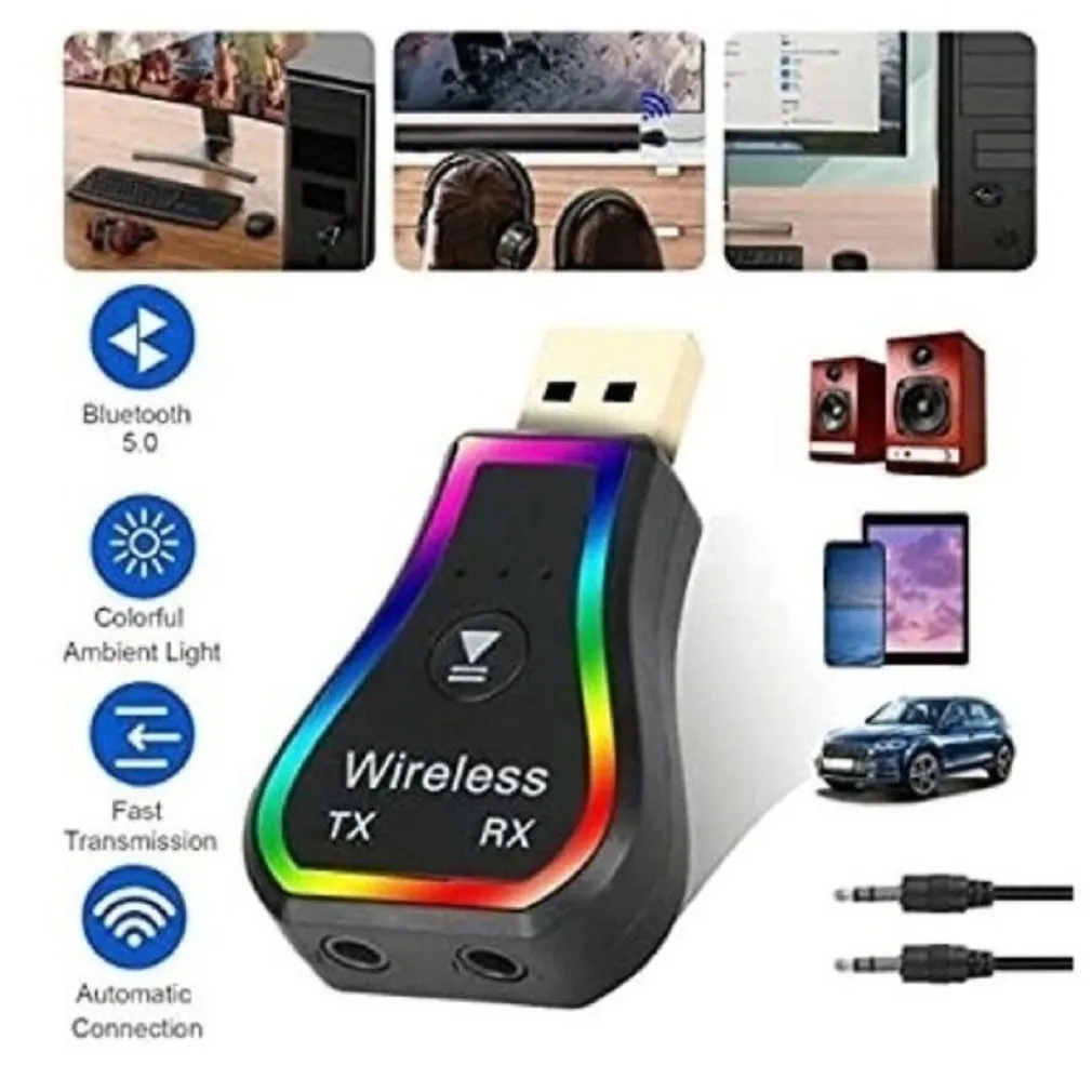 MINI RICEVITORE AUDIO USB WIRELESS BLUETOOTH 5.0 AUX STEREO RGB LED LIGHT Q-TR31