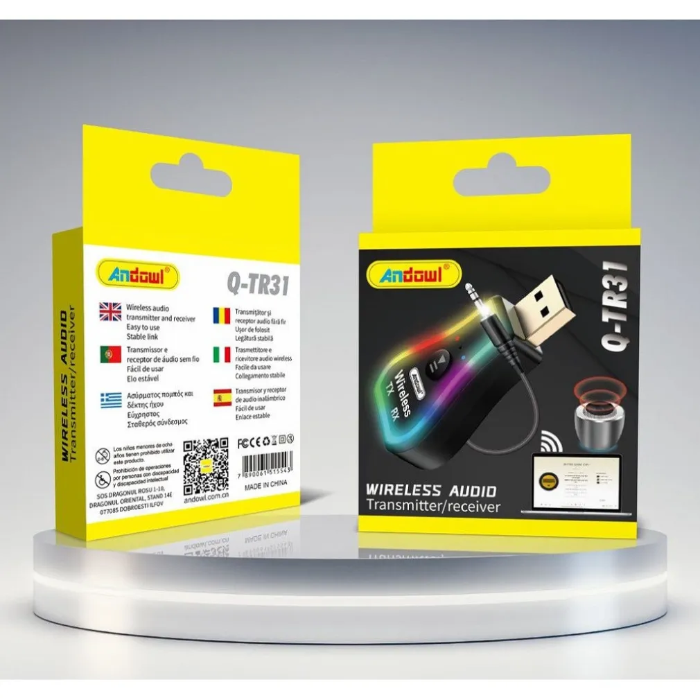 MINI RICEVITORE AUDIO USB WIRELESS BLUETOOTH 5.0 AUX STEREO RGB LED LIGHT Q-TR31
